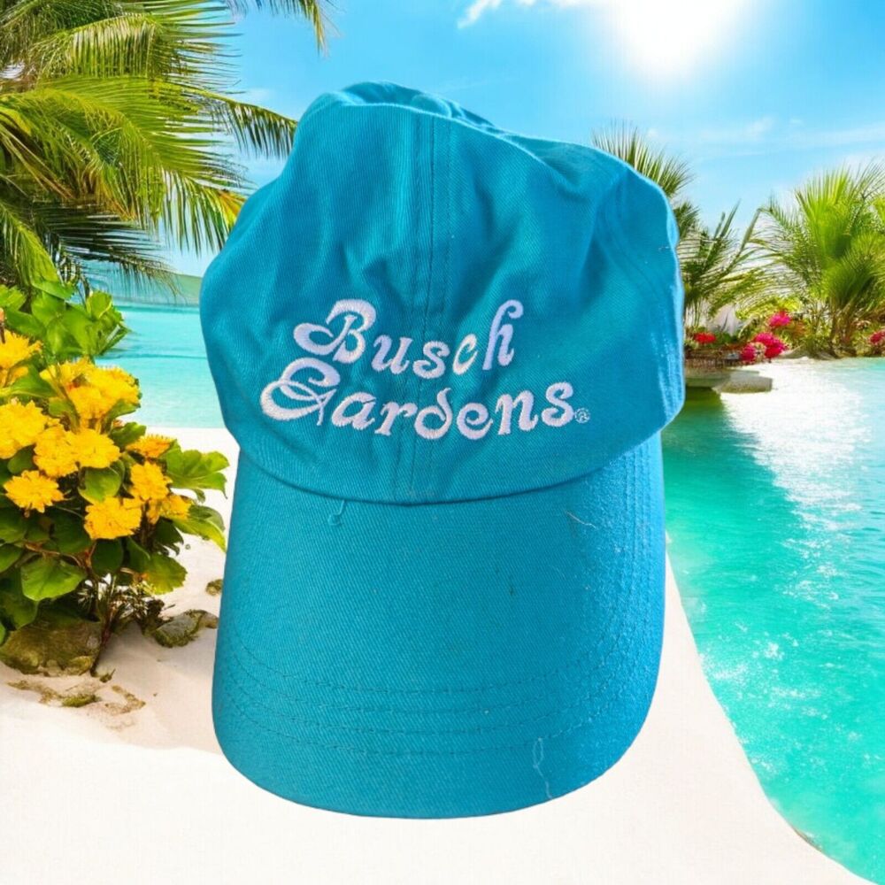 Busch Gardens Aqua Blue Adjustable Strap Back Baseball Cap Unisex Straight Up